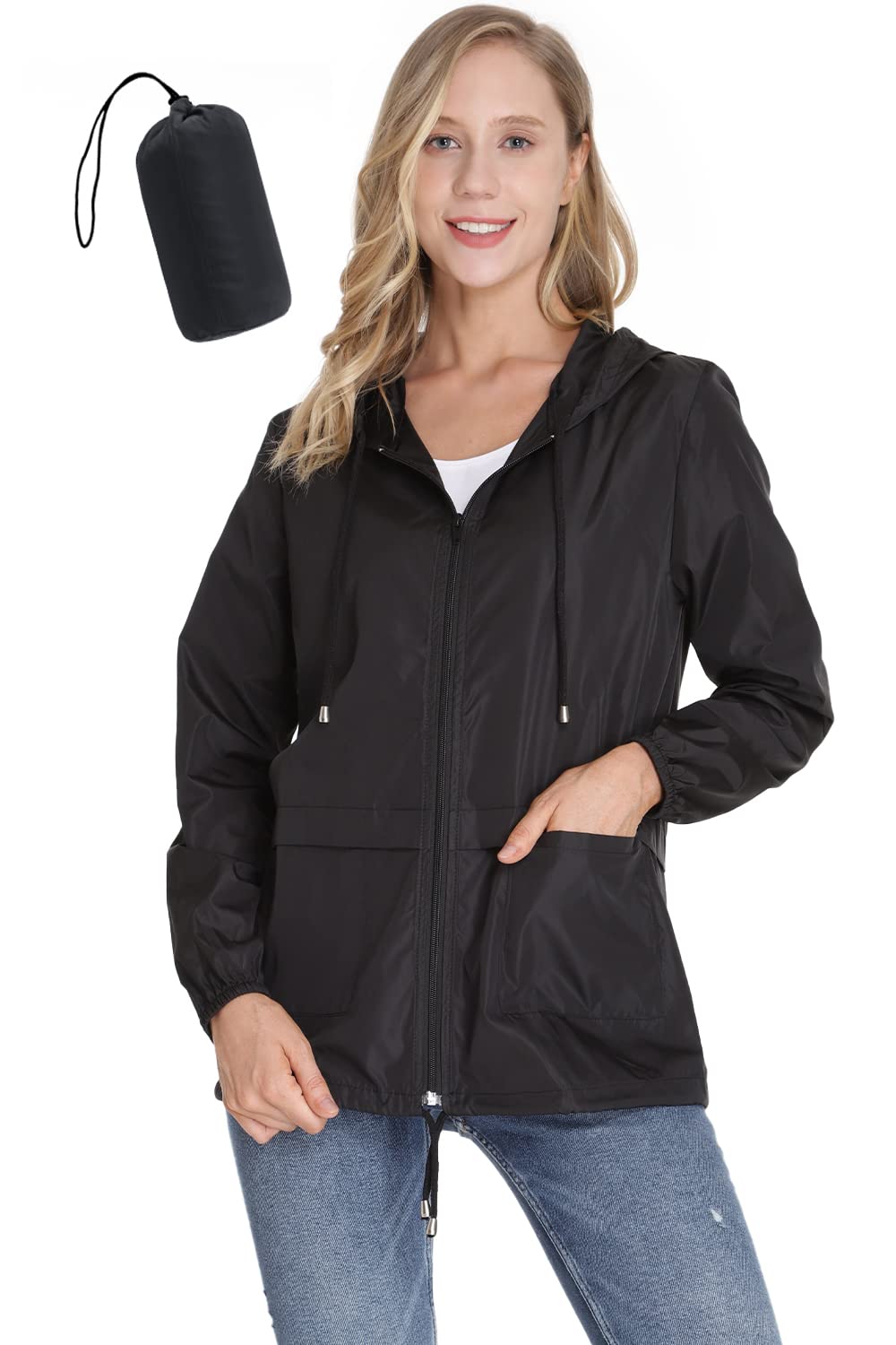 AUQCO Lightweight Raincoat Women Waterproof Rain Jackets Packable Outdoor Hooded Windbreaker