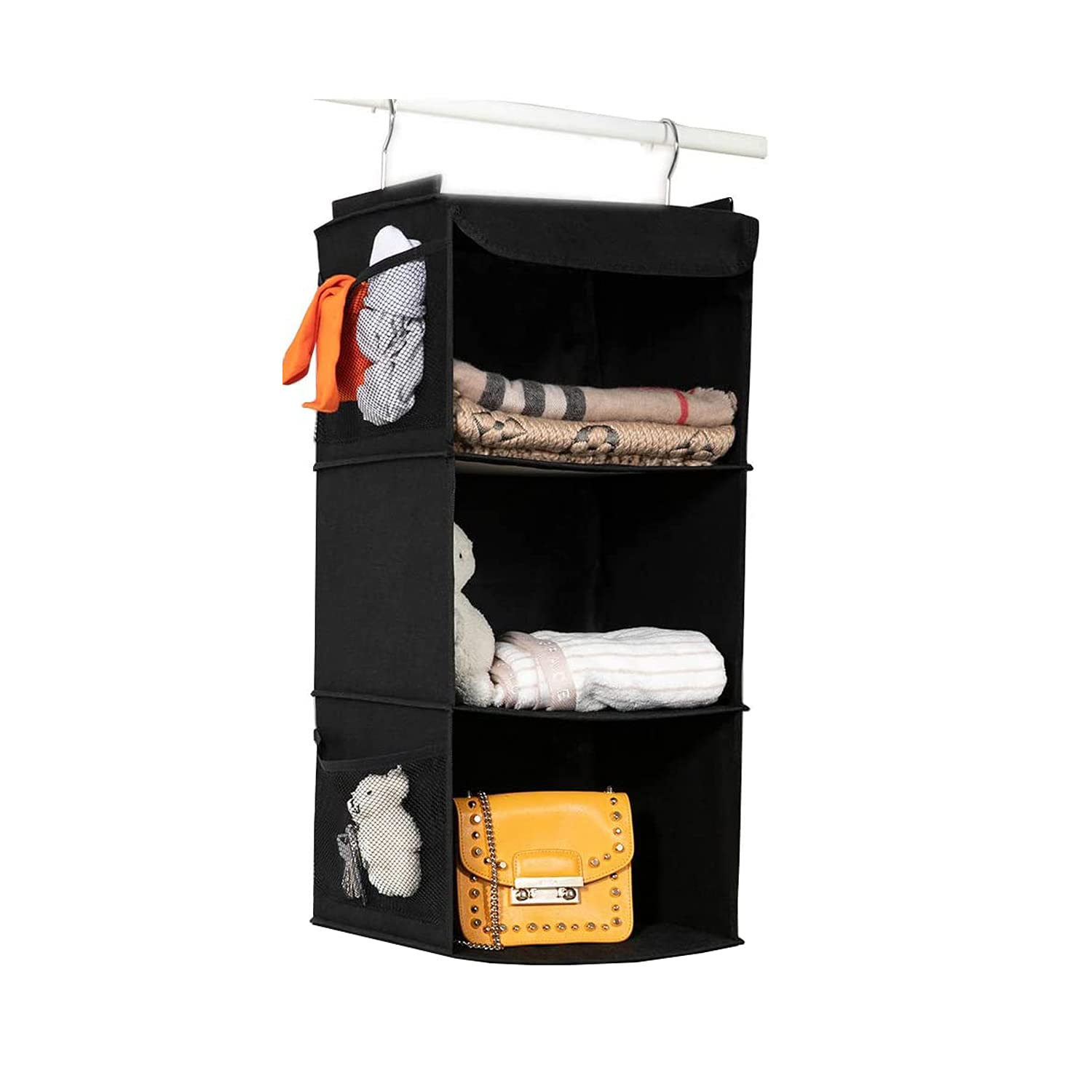 Hanging Closet Organizer Set for Clothes Sweaters shoes 3 shelf Hanging Wardrobe Storage light Shelves Black(30 * 30 * 60cm)