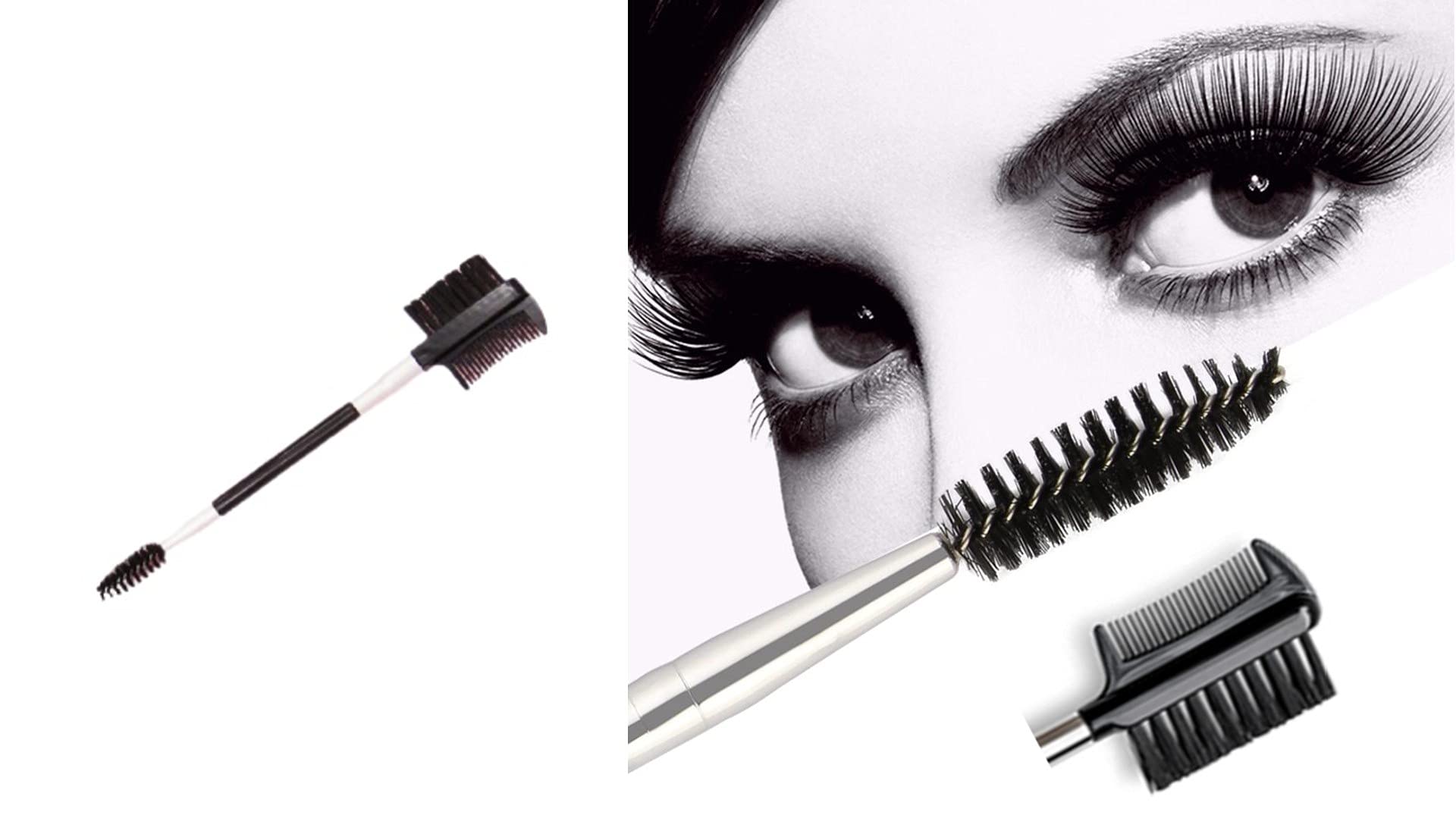 Double-end Eyelash Comb Separator Mascara Lift Curl Metal Beauty Eyes Makeup Tool Eyelashes Comb (Black Silver) 1