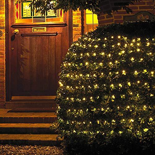 JMEXSUSS Solar Net Mesh String Lights Outdoor Waterproof Lights, 8 Modes Remote Control Waterproof Solar Net Lights Outdoor Green Wire 9.8ft x 6.6ft 320 LED Mesh Lights(Warm White)