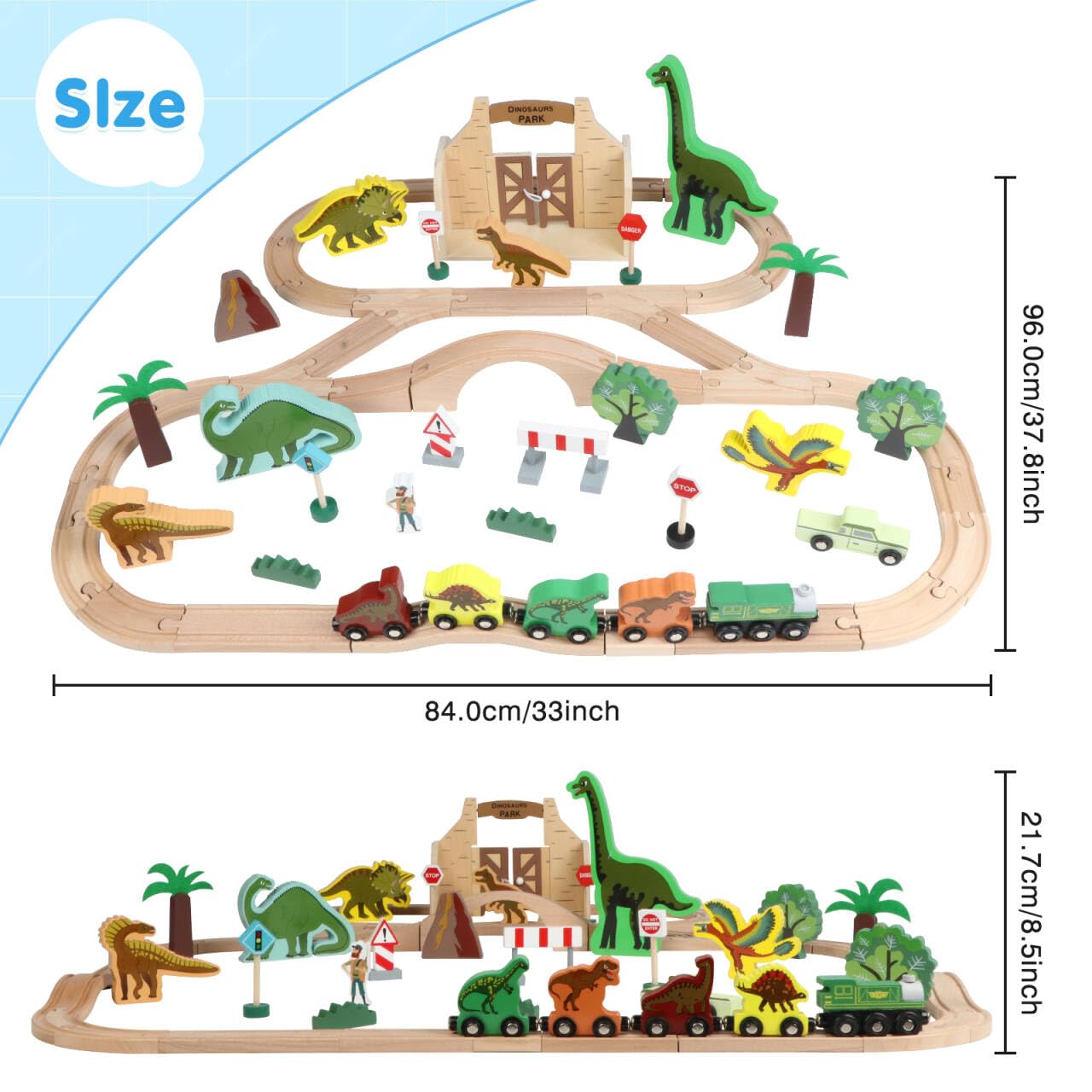 Jacootoys Dinosaurier-Spielzeug für Kinder von 3 bis 5 Jahren, Holzeisenbahnset, kompatibel mit den gängigen Marken, ideales Holzeisenbahnset für 3-, 4-, 5-, 6-, 7- und 8-jährige Kinder