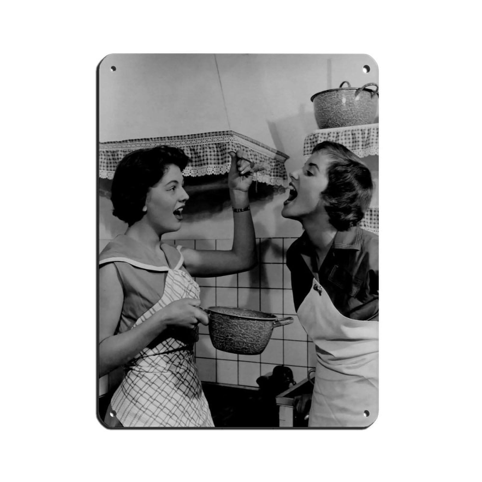 Women Eating Spaghetti in The Kitchen Tin Sign Vintage Metal Pub Club Cafe Bar Home Wall Art Decoration Poster Retro 12x16inch(30x40cm)