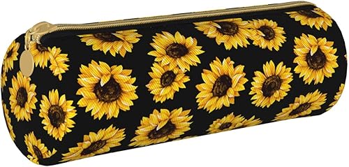 AieeFun Estuche de lápices cilíndrico de girasoles de Acción de Gracias con cremallera, bolsa de bolígrafo con cremallera, bolsa de cosméticos de