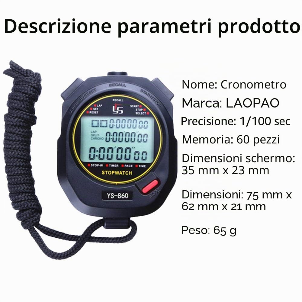 LAOPAO Cronometro 60 Memoria 1/100 Secondi Precisione Cronografo Timer Sport Palestra
