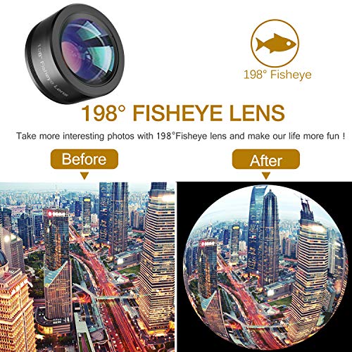 Phone Camera Lens,Upgraded 3 in 1 Phone Lens kit-198° Fisheye Lens + Macro Lens + 120° Wide Angle Lens,Clip on Cell Phone Lens Kit Compatible with Samsung Android Smartphones - Thumbnail 5