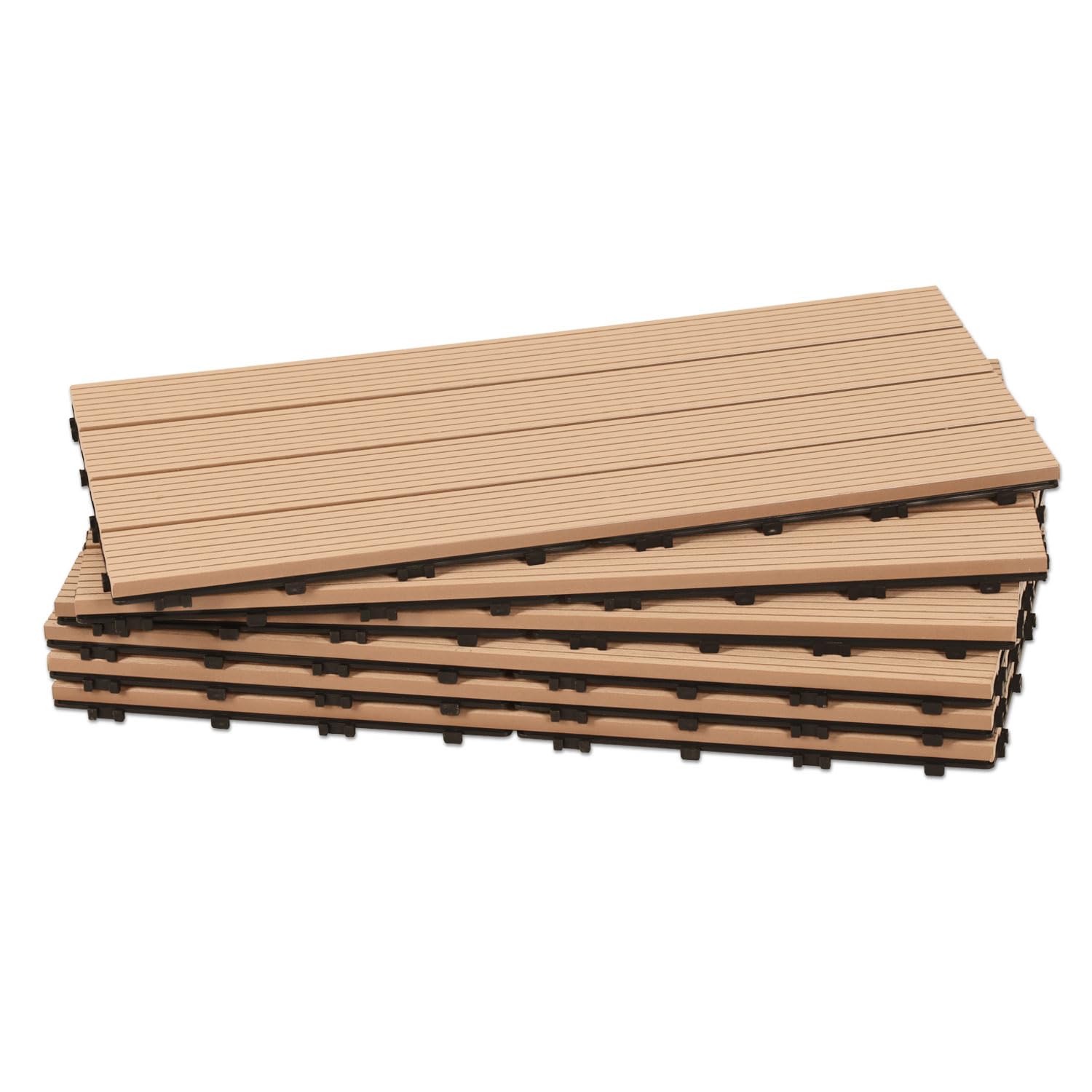 Fiqops 24 piastrelle per terrazze in WPC, 30 x 60 cm, piastrelle da giardino con sistema a clic, piastrelle per terrazze, piastrelle a clic, impermeabili, per 4 m² teak