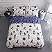BuLuTu Space Rocket Print Boys Bedding Duvet Cover Queen White Blue Cotton,3 Pieces (1 Duvet Cover and 2 Pillow Shams) Planet Spaceship Stars Full Girls Bedding Sets Zipper Closure,No Comforter