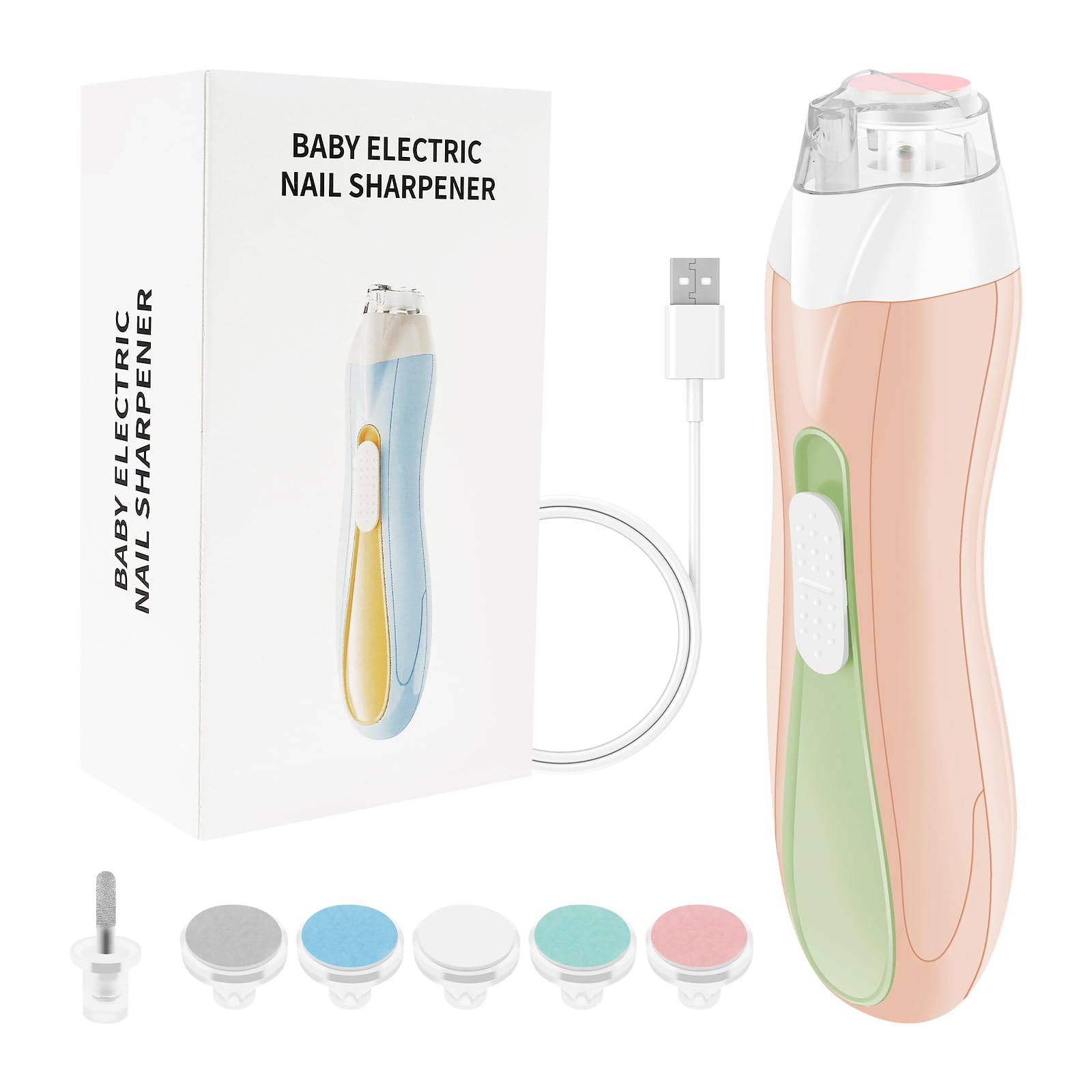 Baby Nail File Electric Baby Nail Care for Toenails and Fingernails, Lightweight USB Charging Babys Nails Clipper, Low Noise Stepless Speed Control Electric Nails File for Newborn Infants(Pink)