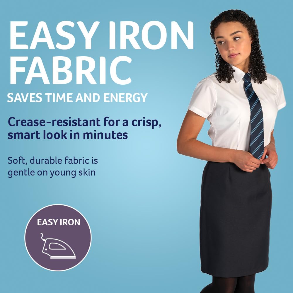 Trutex Basics 2 Pack Girls Short Sleeve School Shirts (3-16+ Years). Regular Fit Girls School Blouses, White Shirts for Girls, Easy Iron Girls White School Shirts - Genuine School Uniform