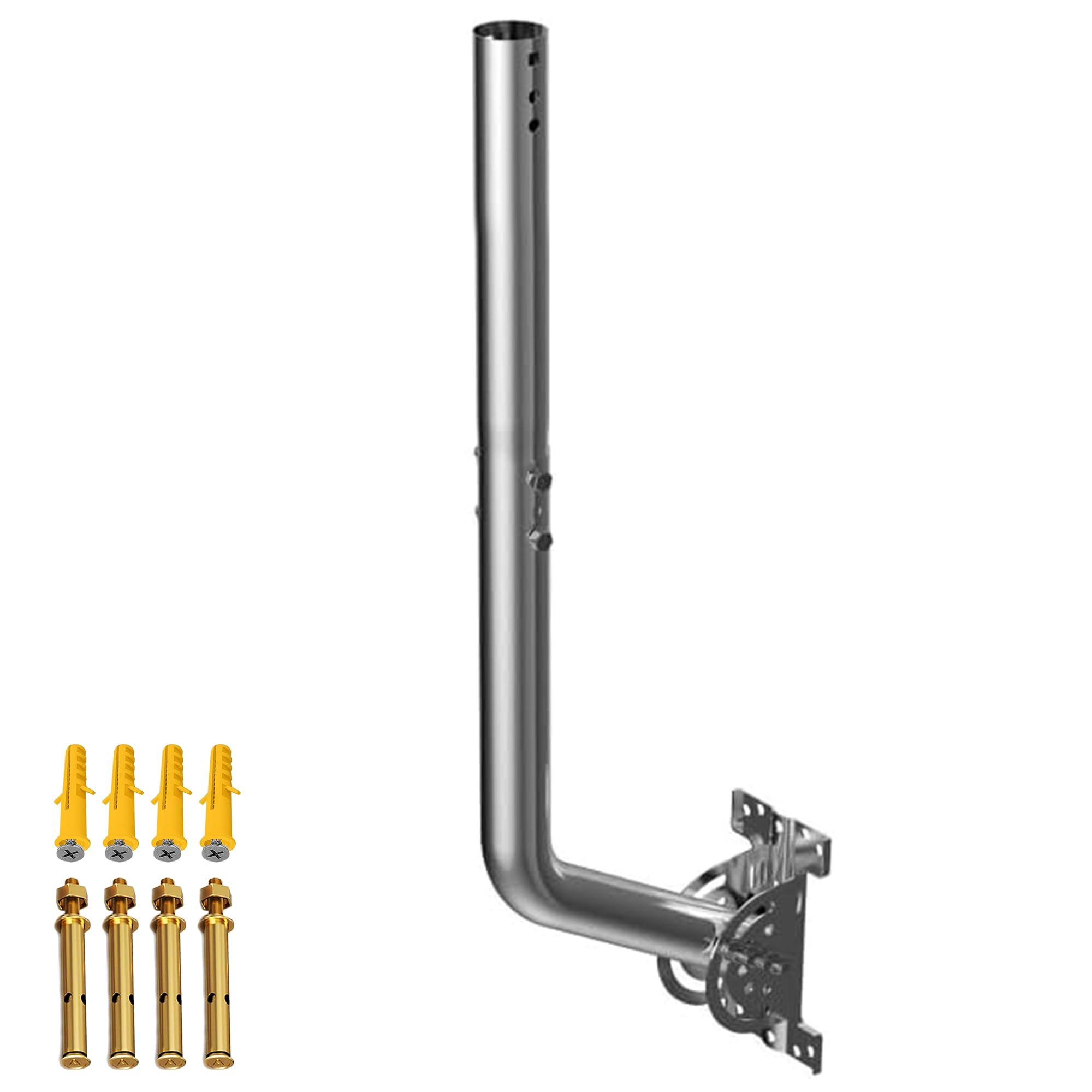 Mât d'antenne Universel pour antennes de télévision/Satellite/Radio/Wi-FI - Support d'installation sur Poteau et Mural réglable (Support en Inoxydable de 52cm)