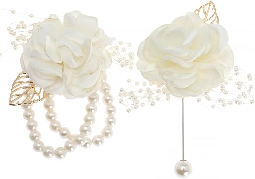 Juego de 2 pulseras de ramillete de flores de rosas para novia, dama de honor, hoja de perla, flor de muñeca para boda, fiesta, baile de graduación,