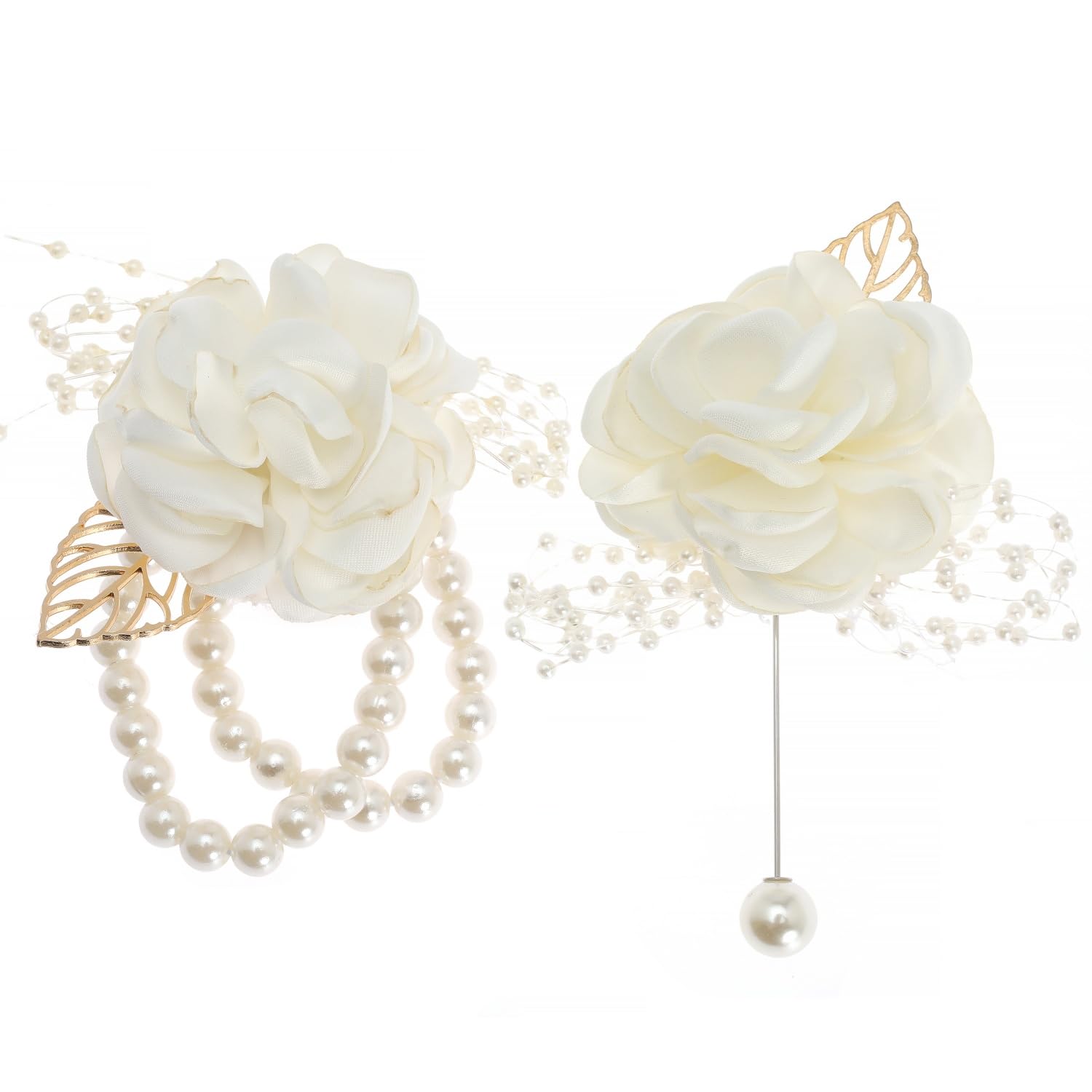 Elegant Satin Rose Wrist Flower Set Wedding Accessory Pearl Crystal Embellished AliExpress main image 3