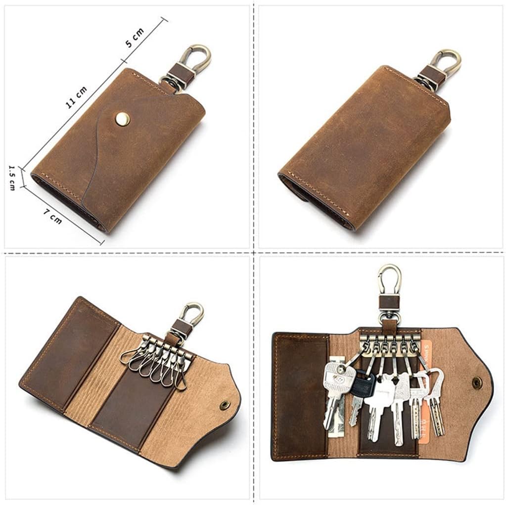 HBJWOV Leather Key Bag Square Convenient Hook Lock Coin Purse Men and Women Retro(E)