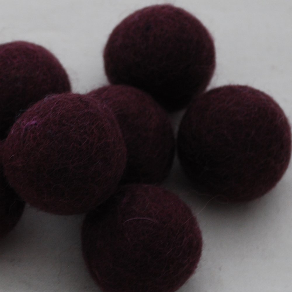 100% Wool Felt Balls 3cm- 5 Count - Aubergine Purple