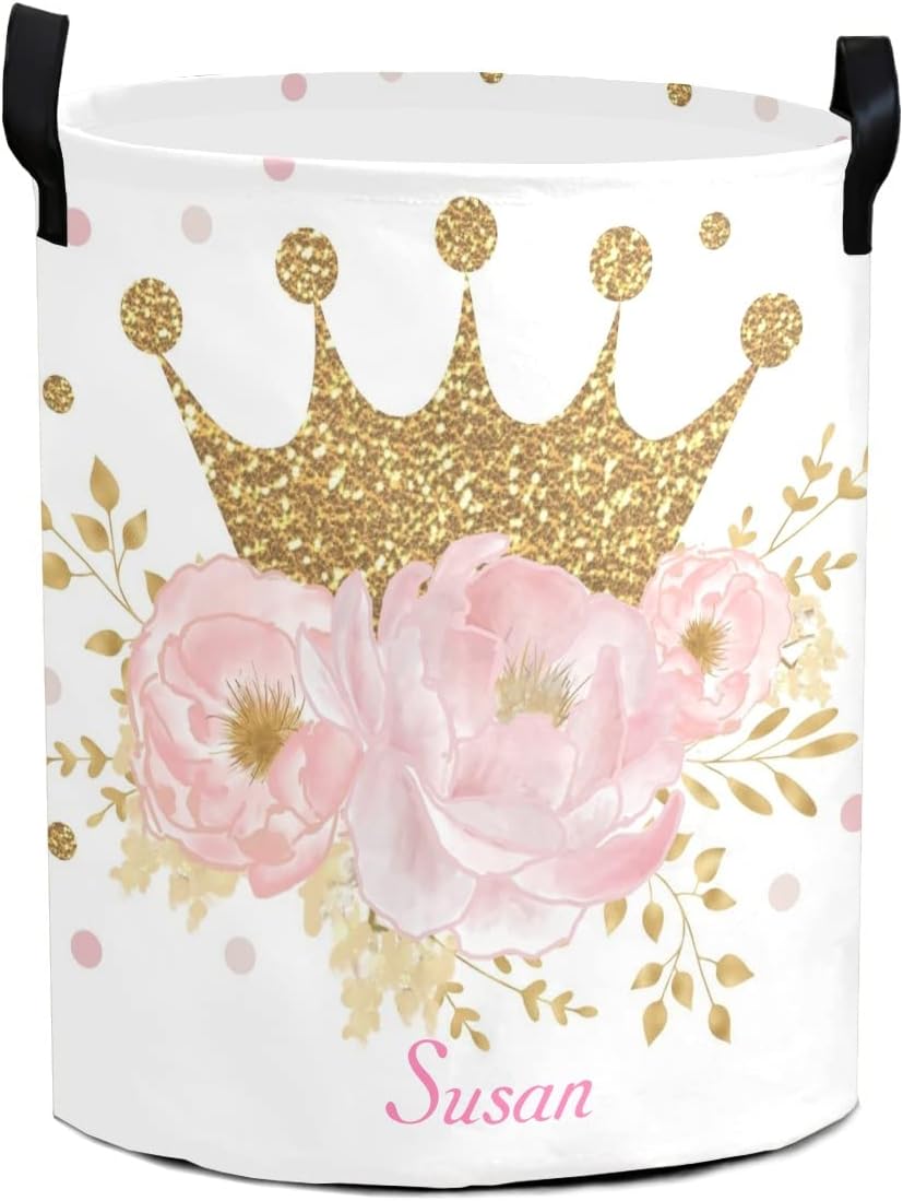 Personalized Custom Blush Floral Gold Laundry Hampers with Name Laundry Basket Collapsible Storage Basket for Bathroom Living Room Bedroom