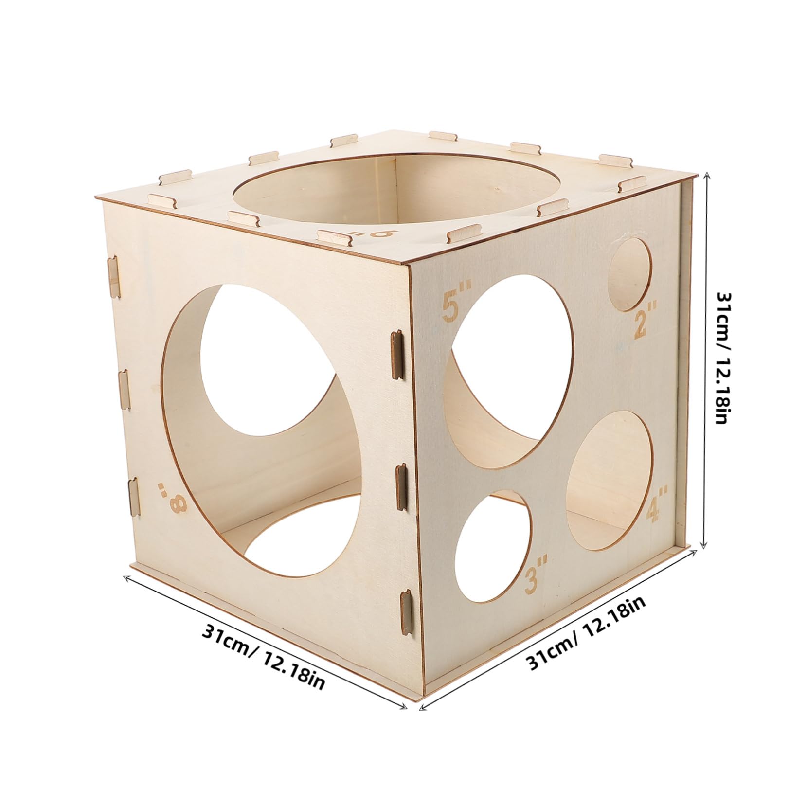 Abaodam Scatola di Misurazione per Palloncini in Legno Pieghevole a Forma di Cubo 9 Fori, Strumento Portatile ad Alta Precisione per Decorazioni di Palloncini e Eventi