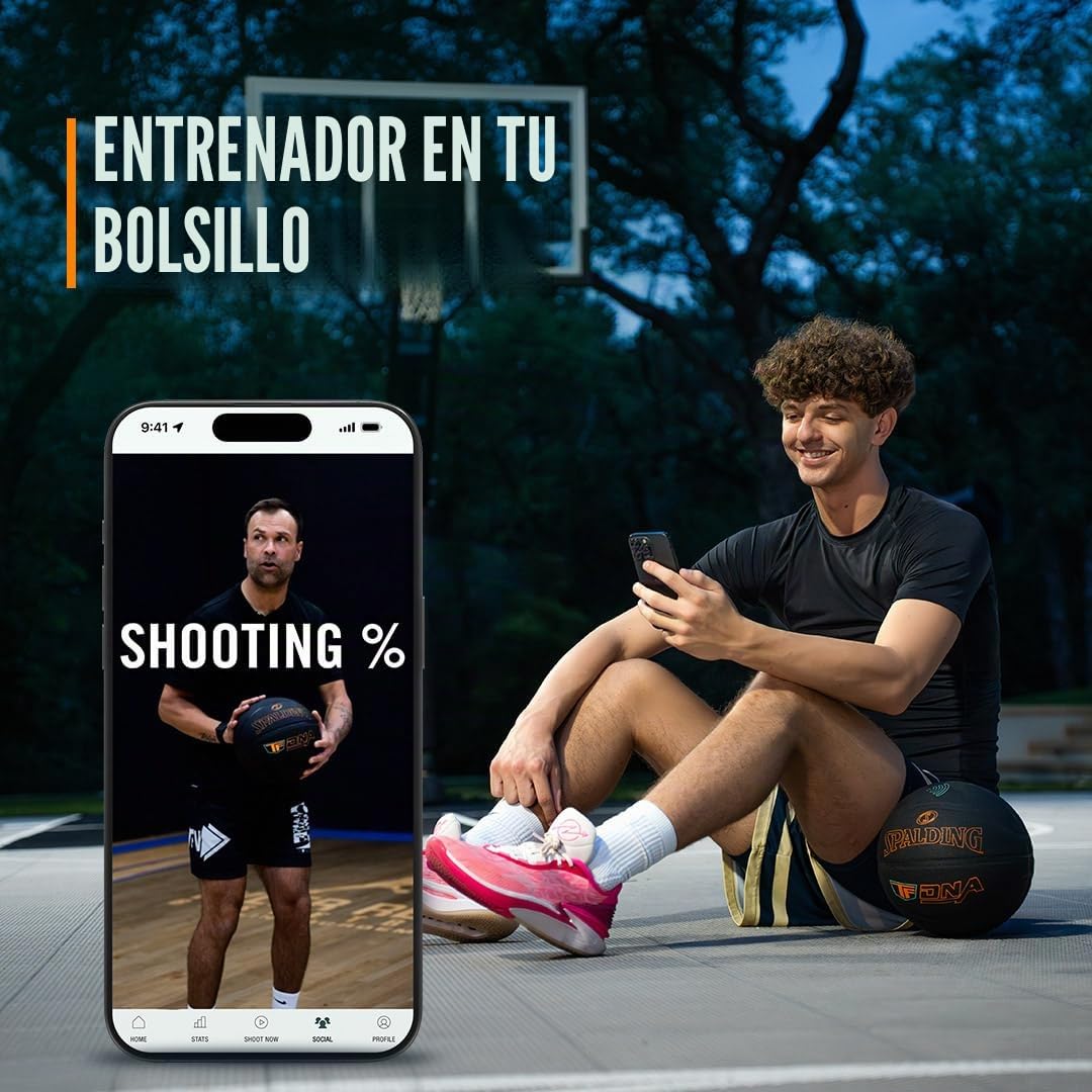 Spalding TF DNA Smart Basketball con aplicación de entrenamiento y suscripción de 1 año, baloncesto interior/exterior, rendimiento de disparos y métricas de entrenamiento