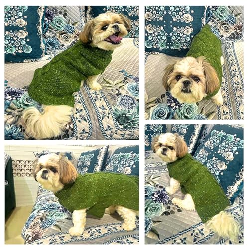 Image of Lulala Dog Sweater, Small Dog Autumn Sweater for Dogs Girls Boys, Classic Turtleneck Knitwear Dog Clothes for Cold Weather, Cable Knit Dog Outfits, Coat, Pet Apparel (Green, 8 Inch)