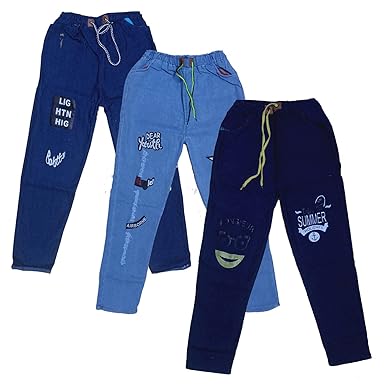 R2G Girls Denim Joggers/Track Pants/Jeans Pants (DSummerLStarDBang, Blue, 11-12 Years) Pack of3