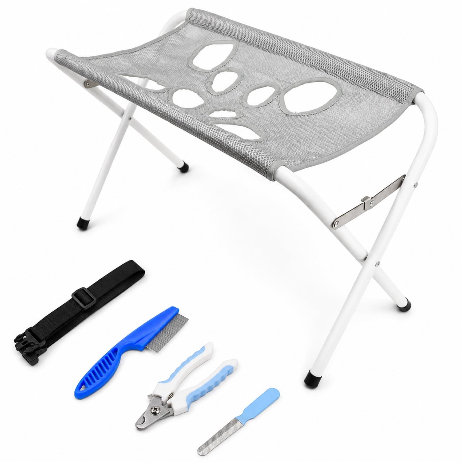Dog Bath Holder for Small Dogs, Foldable Pet Bathing Stand with 8 Leg Openings, Adjustable Restraint Straps, Up to 10 kg Grooming Stand for Cats, Puppies, Washing and Nail Trimming, Brushing (C)