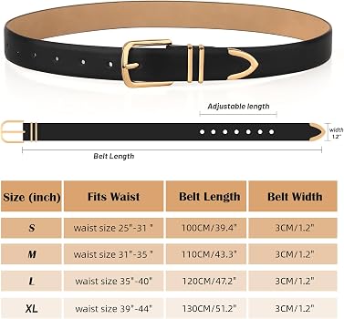 2 Pack Faux Leather Belts for Women Gold Buckle Classic VONMELLI 2 Pack Women main image 4