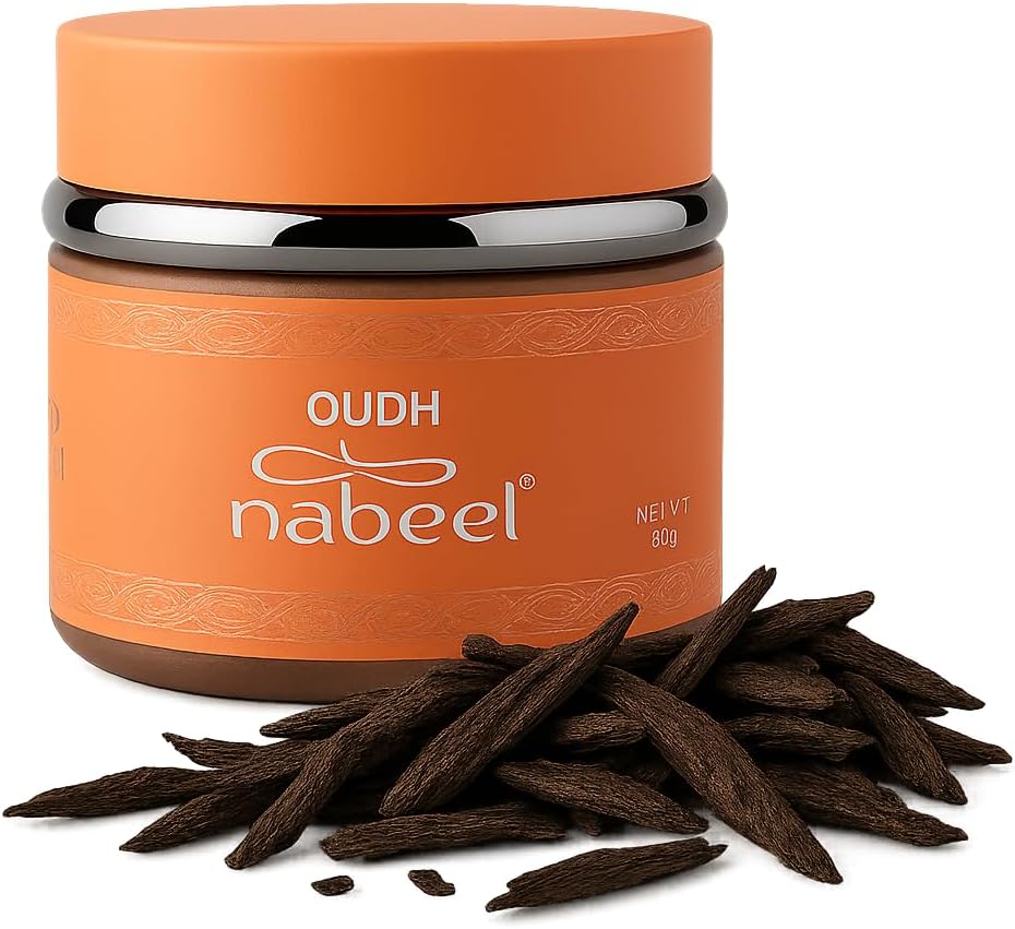 Oudh Nabeel Incense Bakhoor by Nabeel | 1 Box with 60g of Authentic Arabic Wood Chip Bakhoor Incense | Perfect for Prayer, Namaaz, Ceremony, Meditation, Relaxation with JRose Trolley Coin