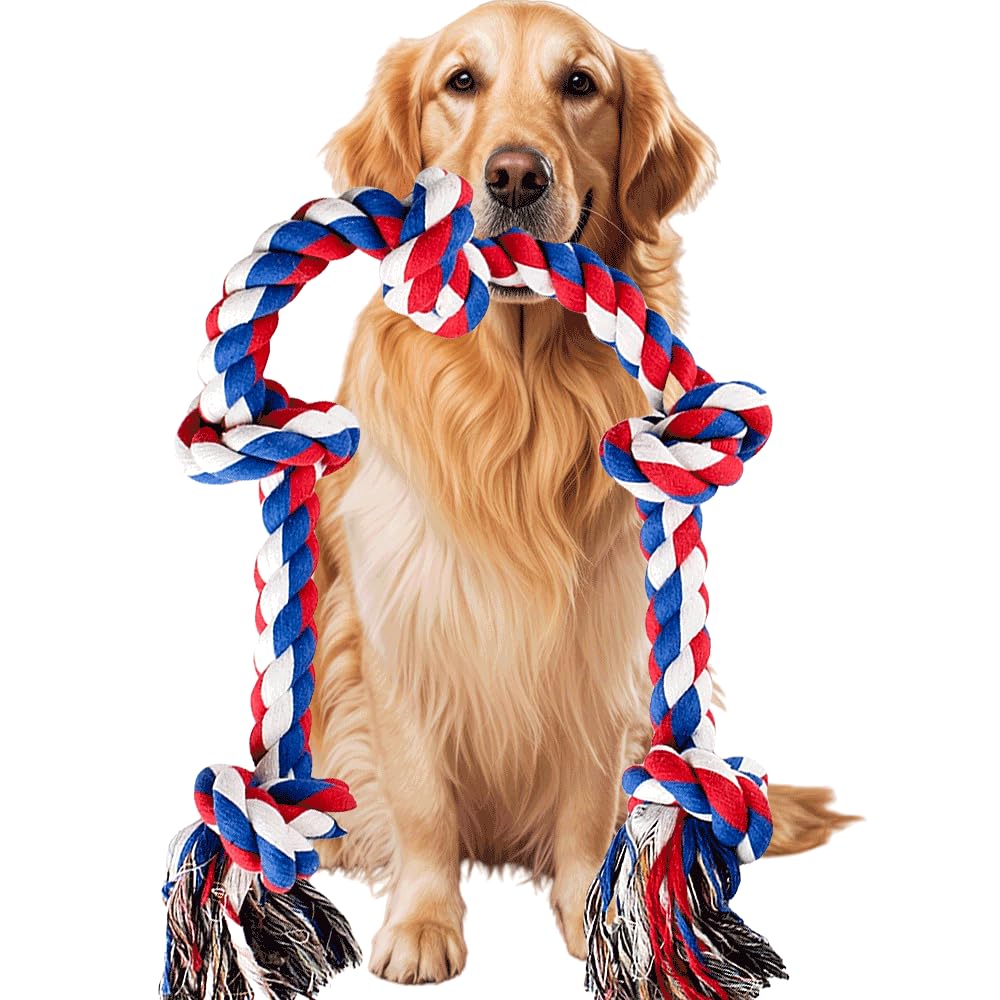 Speedy Panther Indestructible Dog Rope Toys for Large Aggressive Chewers, Tough Dog Chew Toy, 90cm 5 Knots Tug of War Toys for Teeth Cleaning