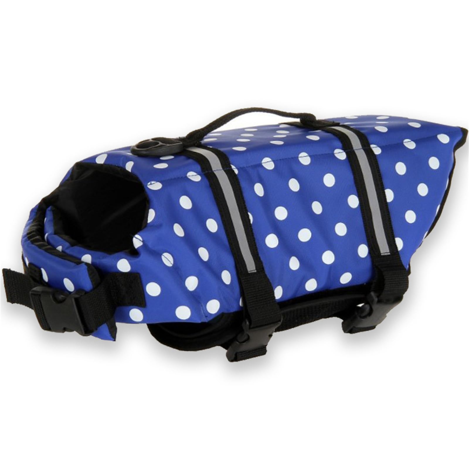FANSU Dog Life Jacket Adjustable, Safety Floatation Vest Coat-Pet Life Preserver with Handle-for Swimming, Surfing, Boating for Small Dog Puppy Large Dog (S,Blue Dots)