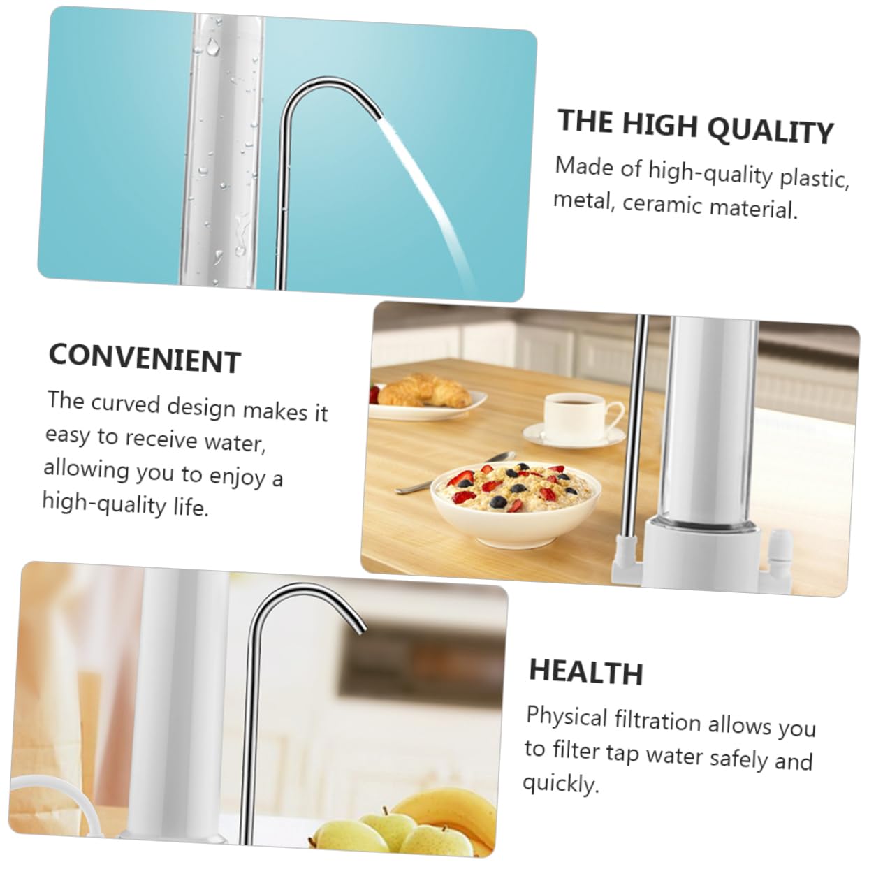 Purificador de Agua para Grifo de Cocina, Filtración Física, Instalación Sencilla, 1 Juego de Adaptadores, para Agua Potable en Casa