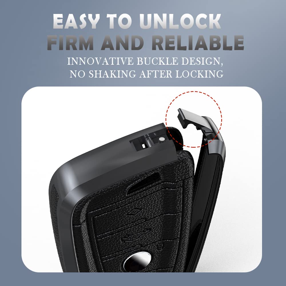 ontto Car Key Case Cover Fits BMW X1 F48 X2 X3 X5 X7 F15 X6 F16 X5M G30 G11 2 5 Series 7 Series 218i 530Li 750i Key Fob Leather Key Case Key Case Key Case Key Case Key Case 4 Button: A Black - Image 3