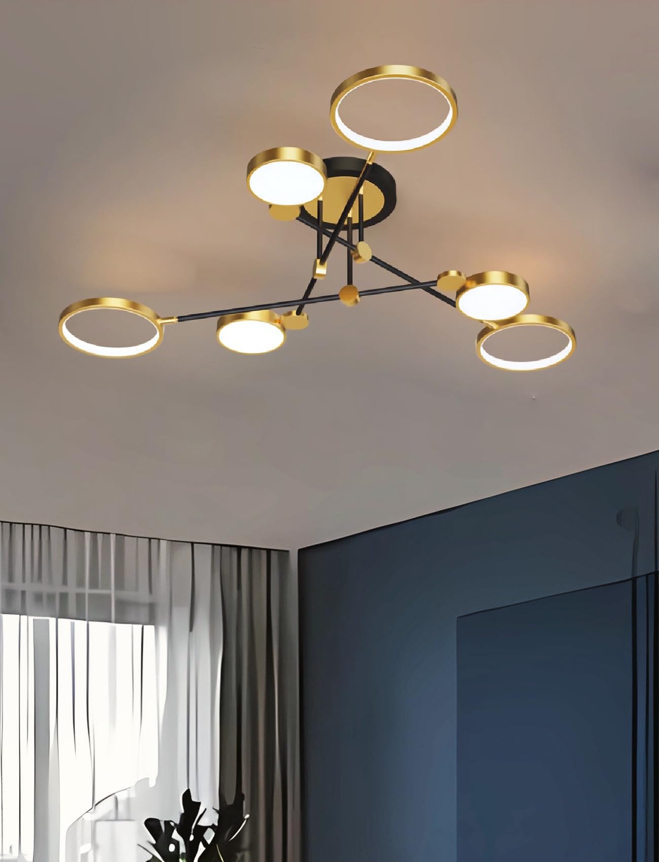 LED Ceiling Light, Dimmable pendant light with remote Ceiling Lamp for Living Room Creative Chandelier Metal Ceiling Light Flush Modern Lighting Fixtures for Bedroom Hallway Kitchen (Gold, 6heads)