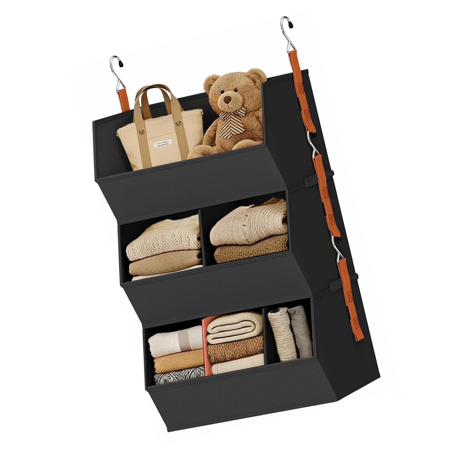 MURYE Spacious Hanging Garment Storage Box Including Removable Partitions for Neat Wardrobe Airy Fabric Hanging Storage Customizable Sections
