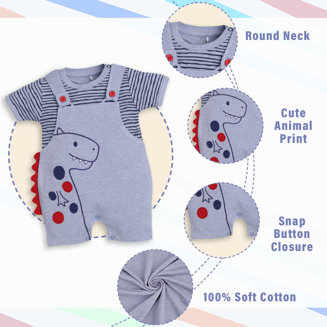 BABY GO - Mameluco de manga corta de algodón estilo Dungaree para bebés y niños | Bonito mono a rayas con botones a presión | Body de verano para recién nacido