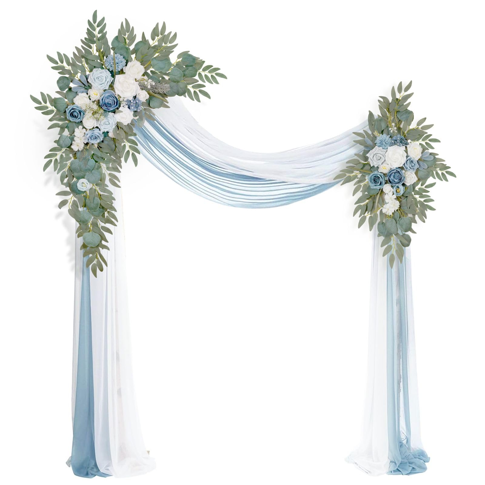 Muhanjia Artificial Arch Flowers Kit(Pack of 4),2Pcs Artificial Flower Arch Decor, 2Pcs Drapes, Ceremony and Reception Background Rose Decoration, Grayish Blue Floral Outdoor Party Decor
