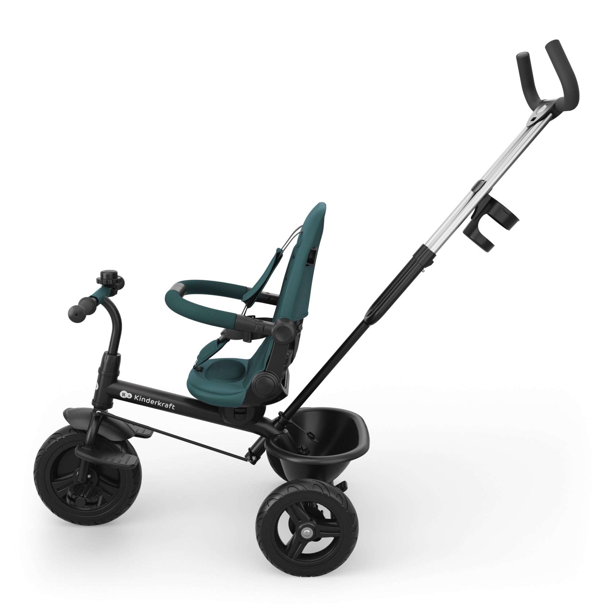 Kinderkraft ASTON 2 PLUS triciclo bambini 6 in 1, seduta 360°, posizione semi-reclinata, maniglione genitori, capottina, pedali liberi, Verde