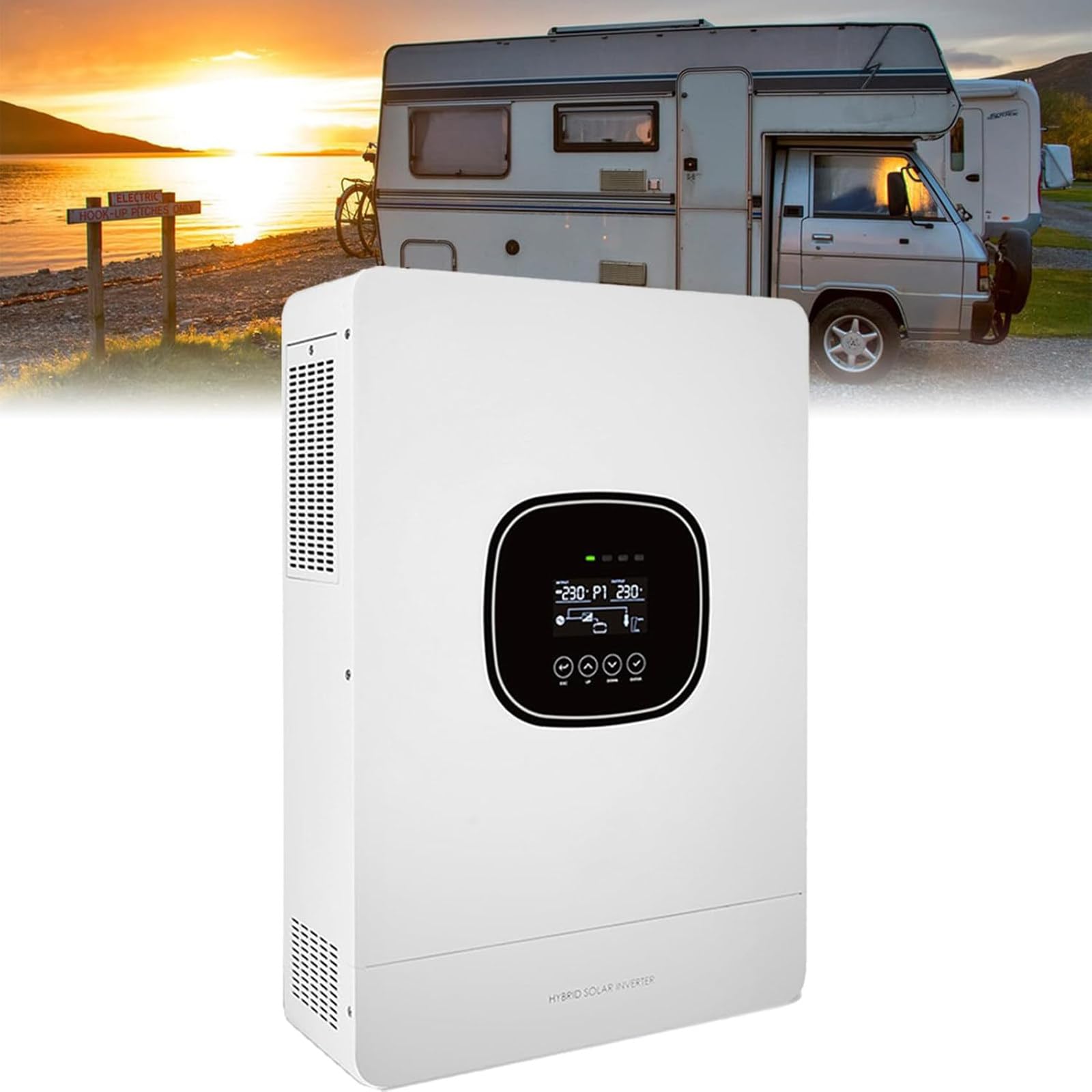3600W Hybrydowy Inwerter Solarny, DC24V na AC220V, Wbudowany MPPT 100A Ładowarka Solarna Maks. Moc PV 5000W Wejście, Osiąga do 95% Wydajności Konwersji, Inwerter On/Off Grid dla Domu/Kampera