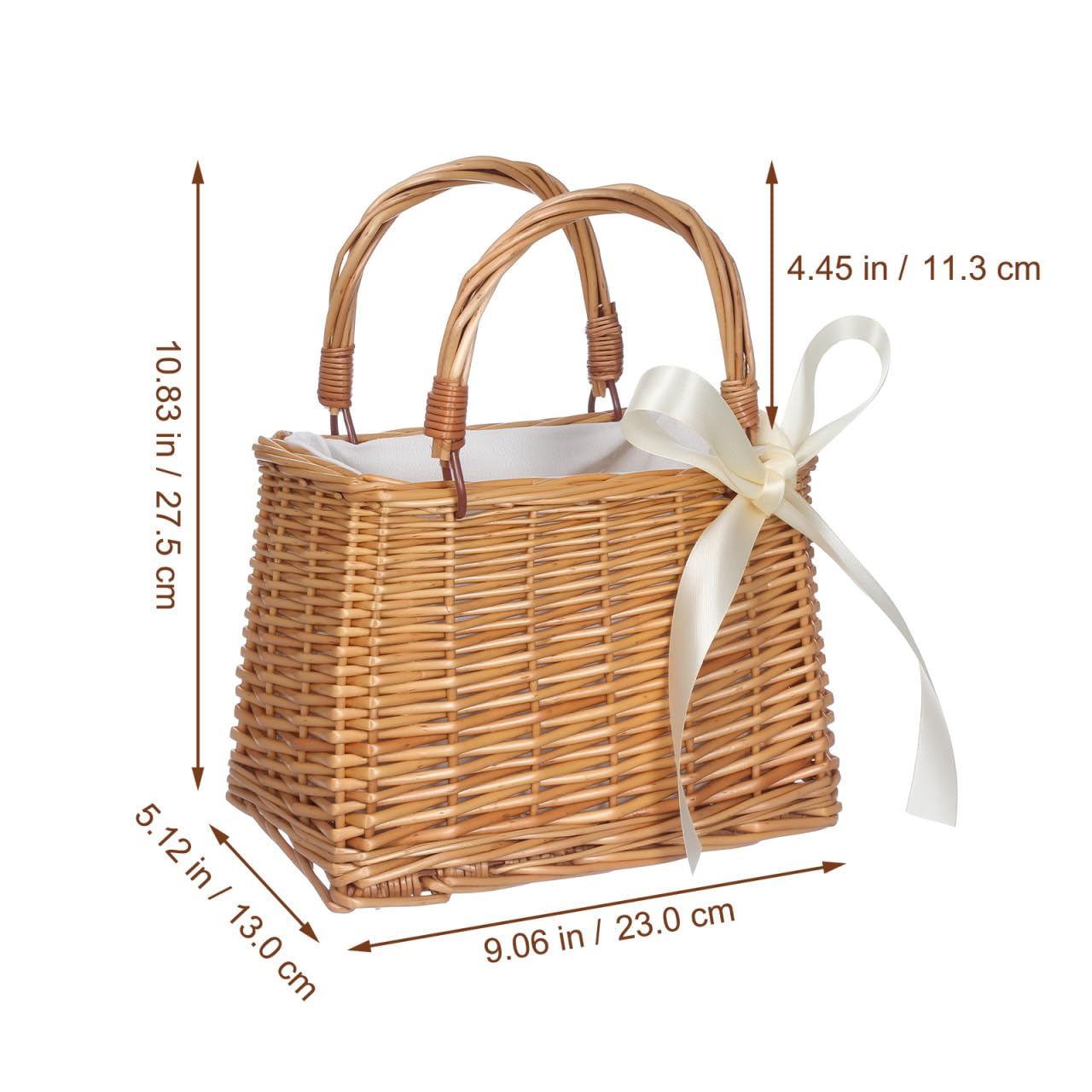 Cabilock Panier à main en osier naturel tissé à la main pour fille avec ruban blanc