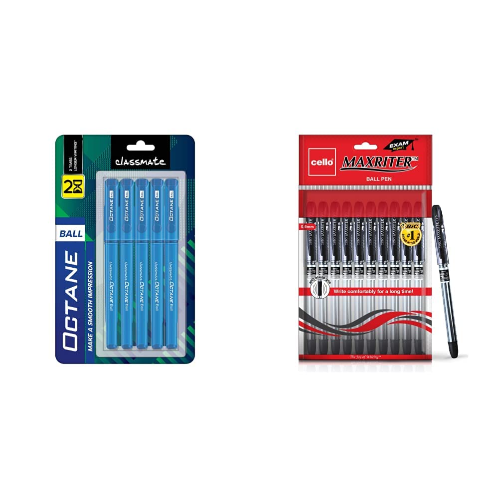Classmate Octane Ball Pen (Blue) Pack Of 5 & Cello Maxriter Ball Pen