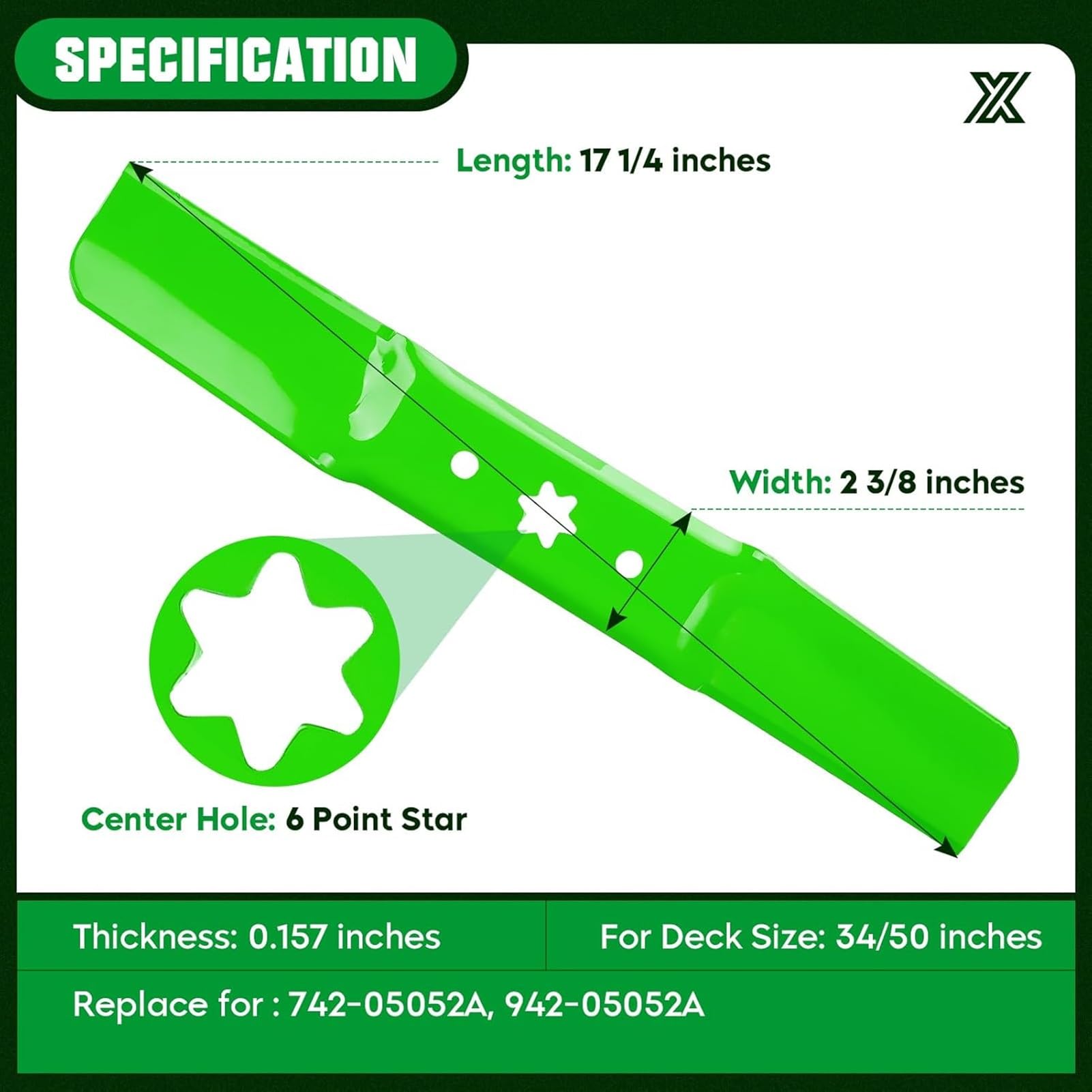 Lame Ricambio 942-05052a 6 Lame Di Ricambio Per Tosaerba CUB CADET - Modelli 942-05052A, Compatibili Con RZT, L50, S50, XT1, LT50, GT50 6 Lame Per Tosaerba Rider