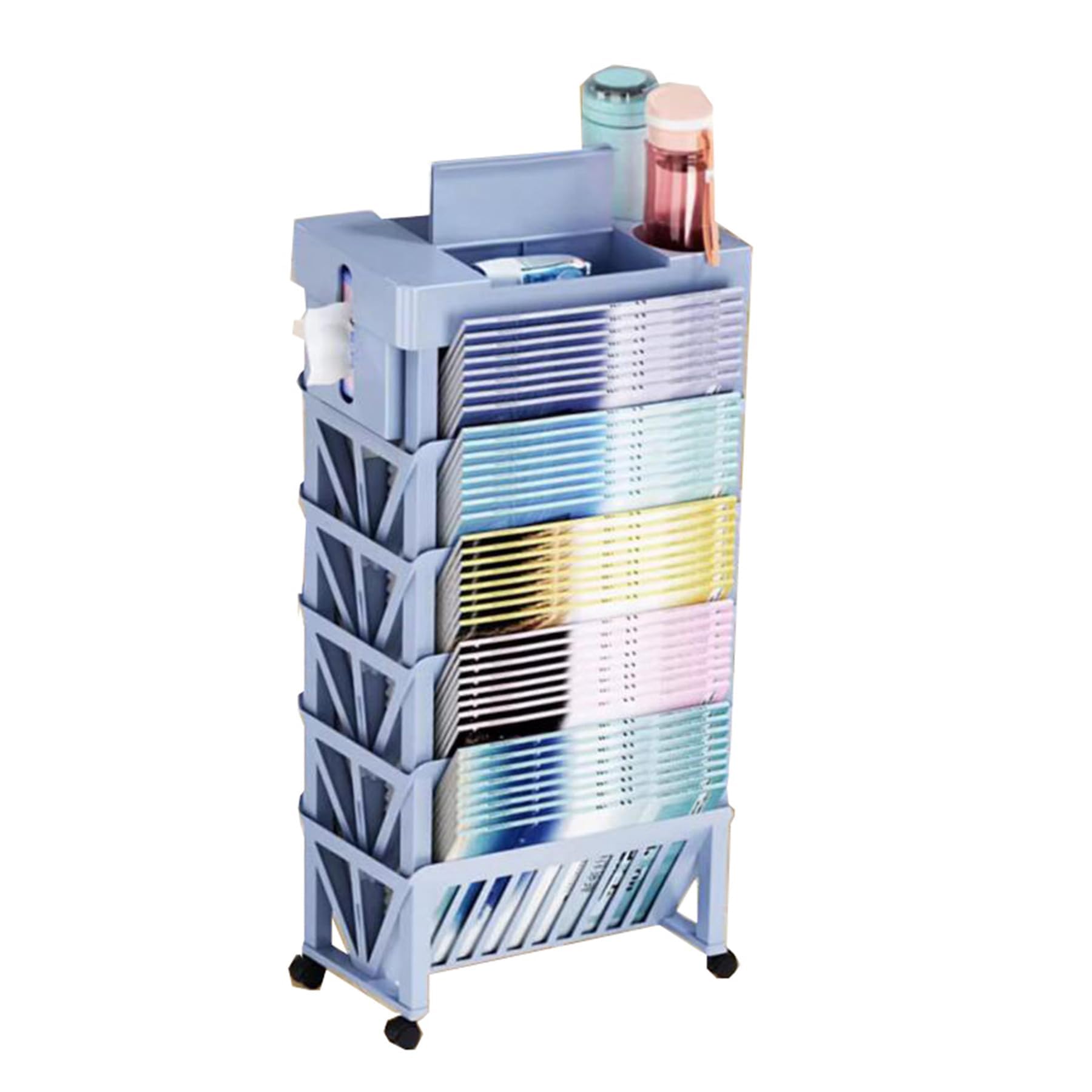 TUOYIBO Mobile Bookshelf on Wheels Rolling File cart 5 Tier Utility Storage cart for Office, Classroom, Nursery,Library, Living Room,Blue