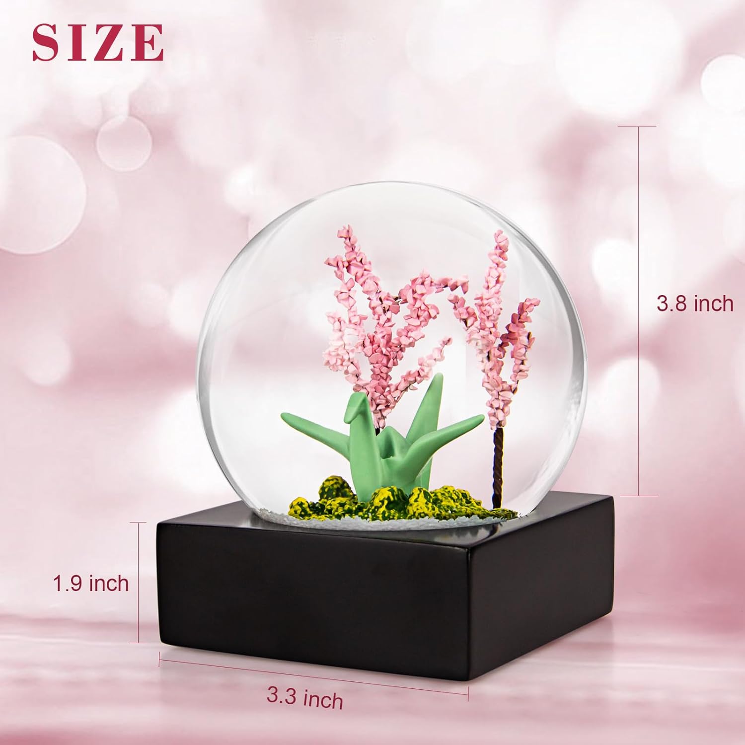 Cherry Blossom Snow Globe for Girls, Thousand Paper Crane Snow Globe Water Globe Home Decor Cherry Snow Globes for Women Kids Christmas Birthday Romantic Gifts,100MM Christmas Snowglobe