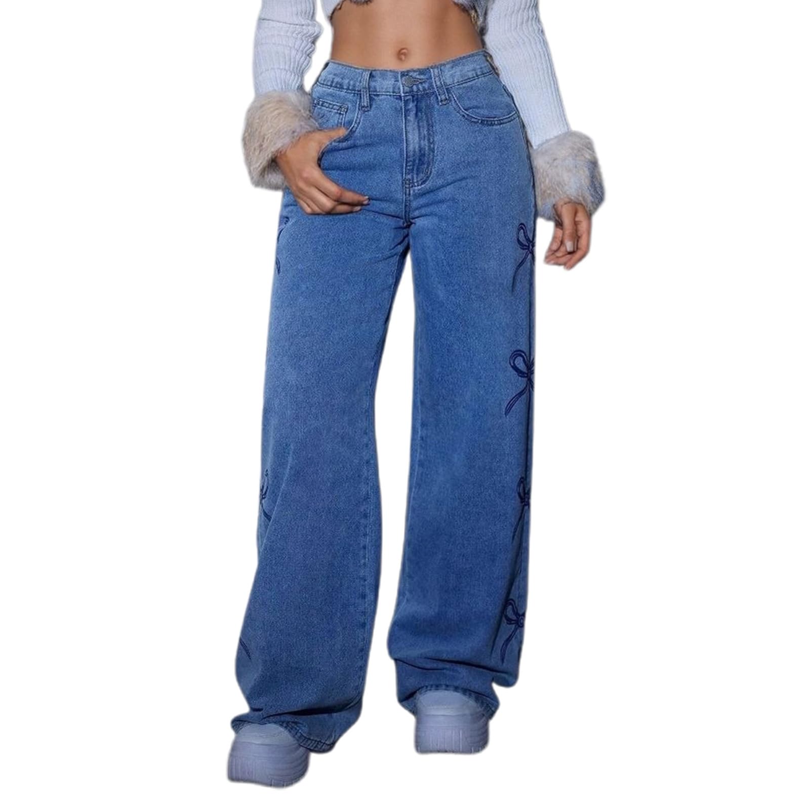 Jeans,Jeans a Vita Alta Svasati da Donna con Ricamo, Comodi Pantaloni in Denim Elasticizzato per Outfit Casual
