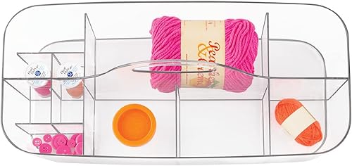 Miniatura 5 de mDesign Organizador de plástico dividido para arte y manualidades, con asa para oficina en casa y sala de estar, capacidad para lápices, crayones
