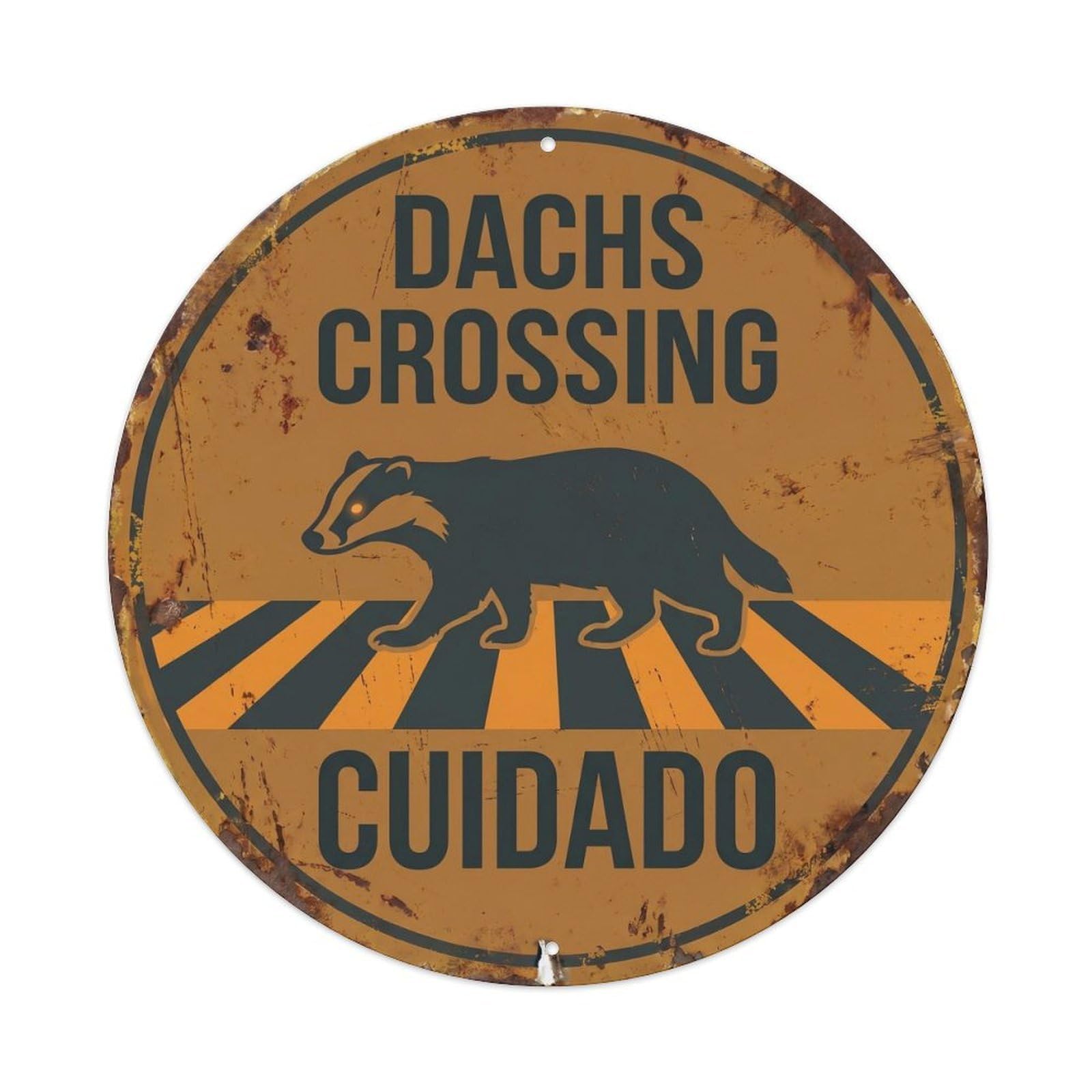 Cwbufd Vintage Style Dachs Crossing Cuidado Farmhouse Vintage Metal Tin Sign Plaque Wall Decor For Cafe, Club Bar, Office, Garden Metal Poster 8X8inch