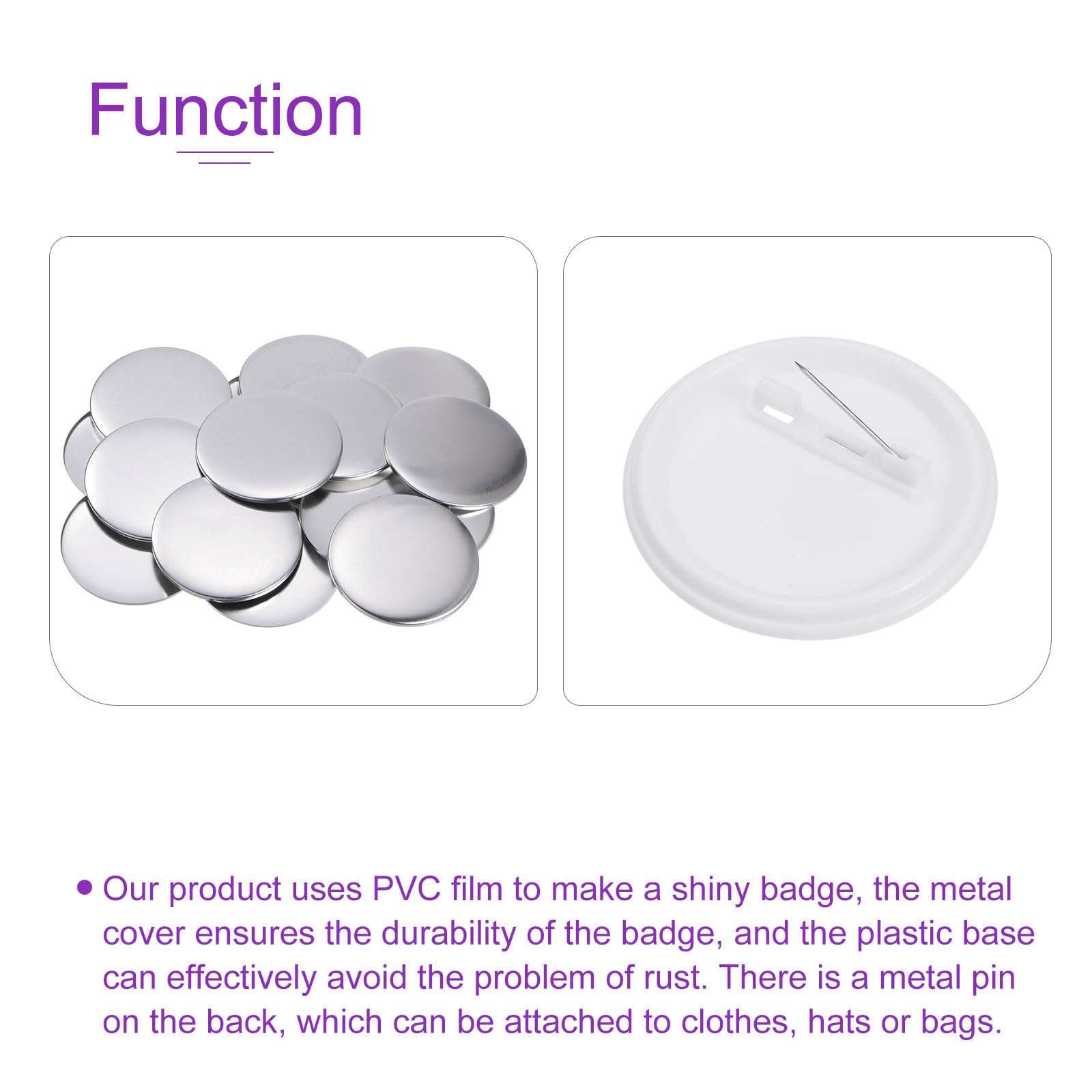 DMiotech 120 Sets 75mm 2.95 Inches Blank Pin Back Button Parts Buttons Metal Cover Plastic Button Back Clear Film for Party Gifts Clothes Hat Bags Decoration - Image 4