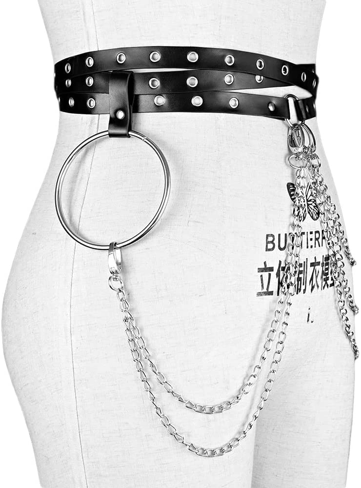 AKAZI Punk Noir Taille Chaîne Ceinture en Cuir Couches Ventre Corps Chaînes Accessoires pour Femmes Discothèque Vêtements (Couleur : 2) (3)