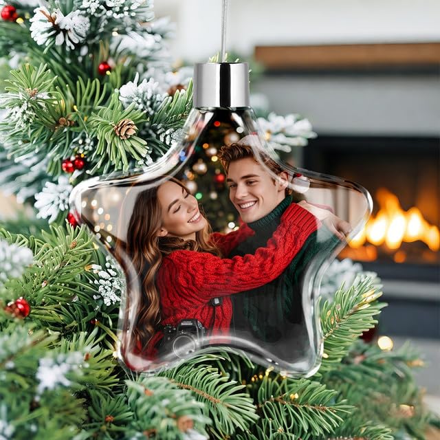 Personalised Christmas Baubles 2025, Custom Photo Christmas Ornaments Double-Sided Ceramic Photo Pendant for Xmas Tree Decoration Gifts for Mom Dad Pets Kids Friends