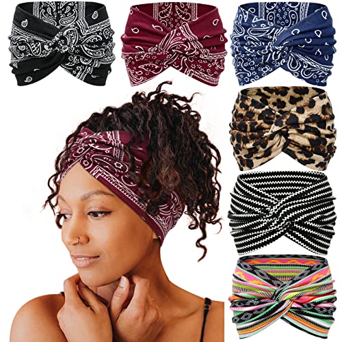 Image of Tobeffect Wide Headbands for Women, 7'' Boho Turban Headband Large Hairband Twisted Hair Accessories, 6 pack