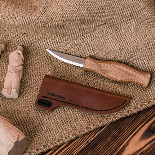 Beavercraft Sloyd Knife C4S 3.14" Wood Carving Sloyd Knife With Leather Sheath For Whittling And Roughing For Beginners And Profi Durable High Carbon Steel - Spoon Carving Tools Thin Wood Working #TOP7