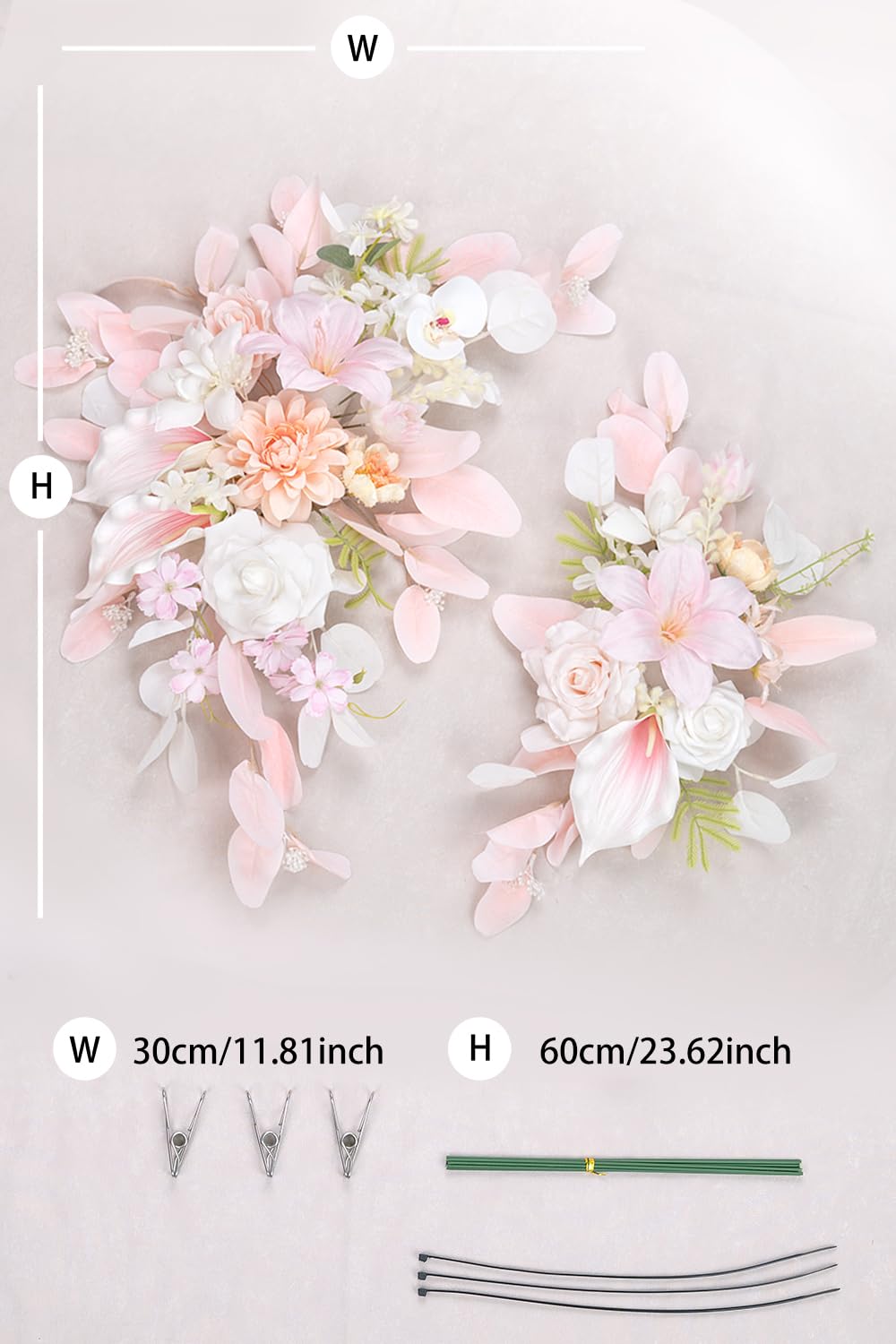 Set mit 2 Hochzeitsbögen, künstliche Blumen für Hochzeit, Willkommensschild, Hochzeitsdekorationen für Empfang und Hochzeitshintergrund (Eukalyptus-Rosa)